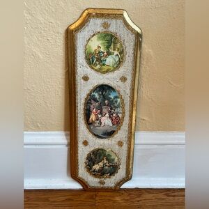 Vintage Florentine made in Italy decoupage gold gilt wood plaque wall art